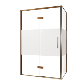 Balmani Senses Design douchehoek met linkse draaideur en vaste zijwand, 120 x 80 cm, Helder glas met matte strook, Brushed Rosegold profielen