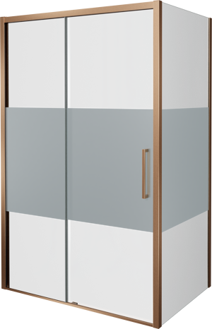 Balmani Senses Design douche d'angle avec porte coulissante à gauche et paroi latérale fixe, 140 x 100 cm, Verre transparent avec bande mate, Profil Brushed Rosegold