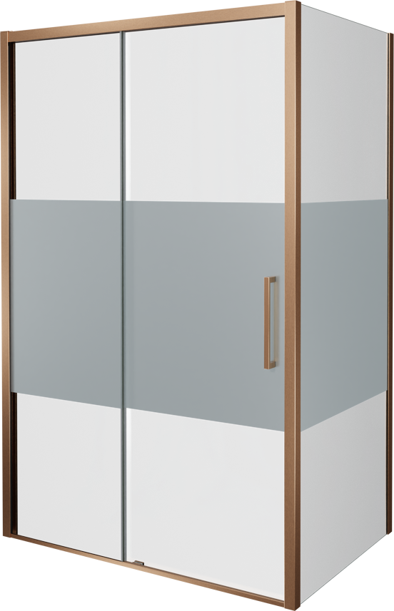 Balmani Senses Design douche en coin avec porte coulissante à gauche et paroi latérale fixe, 160 x 100 cm, Verre transparent avec bande matte, Profil Brushed Rosegold