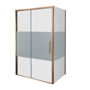 Balmani Senses Design douche en coin avec porte coulissante à gauche et paroi latérale fixe, 160 x 100 cm, Verre transparent avec bande matte, Profil Brushed Rosegold