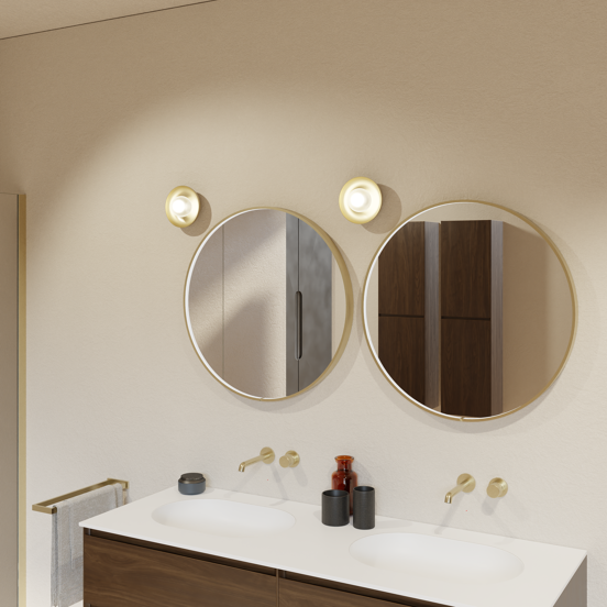 Balmani Secret rond badkamerspiegel Brushed Champagne Gold Ø 70 cm met spiegelverlichting en anti-damp