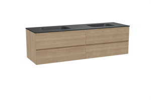 Balmani Mitra hängendes Möbelstück Set: 180 x 55 cm, Naturbelassene Eiche, mit Tablo Arcato Doppelwaschtisch, Schwarzes Granit