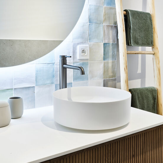 Blaufoss Round verhoogde wastafelkraan Brushed GunMetal