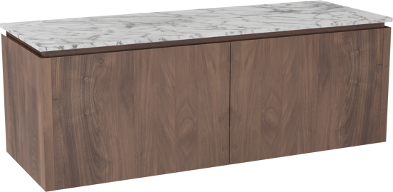 Balmani Eclips meuble salle de bains suspendu 150 x 55 cm Noyer américain avec Stretto tablette simple ou double en Marbre Carrare