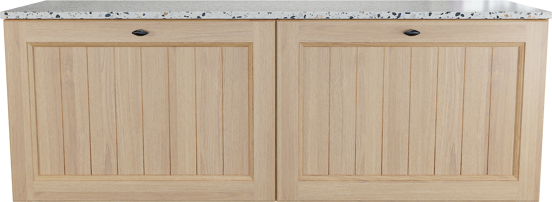 Balmani Lemon zwevend badkamermeubel 150 x 55 cm, fineer natuur eik met Stretto enkel of dubbel tablet in mat wit/zwart terrazzo