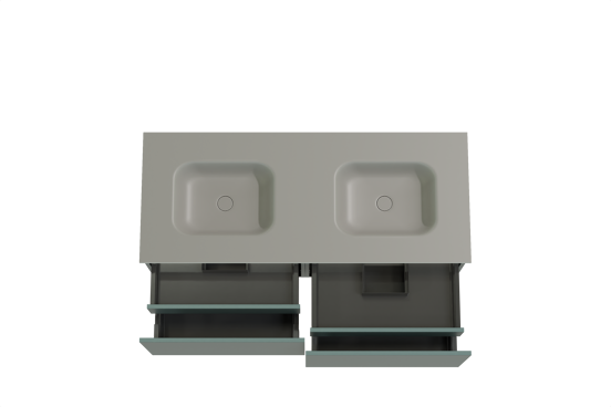 Balmani Sfera meuble salle de bains suspendu 135 x 55 cm forest avec Tablo Arcato double vasque en solid surface gris pierre