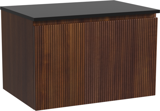 Storke Ribs zwevend badkamermeubel 75 x 52 cm notelaar met Panton enkel tablet in gepoedercoate mdf mat zwart, Verticale symmetrische rechte ribbel