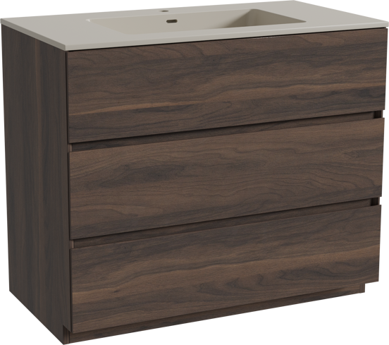 Storke Edge staand badkamermeubel 95 x 52 cm notelaar met Diva enkele wastafel in top solid zijdegrijs