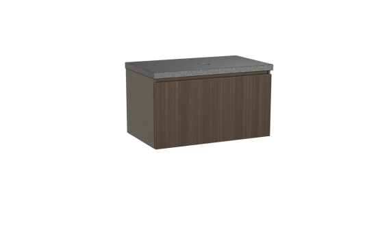 Balmani Sfera hängendes Möbelstück Set: 90 x 55 cm, Eucalyptus, mit Rock Einzel Waschtischplatte, Schwarzes Granit