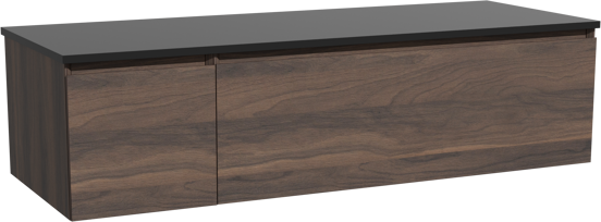 Storke Edge hängendes Möbelstück Set: 140 x 52 cm, Nussbaum, mit Panton Einzel- oder Doppel Waschtischplatte, Pulverbeschichtetes MDF Schwarz matt