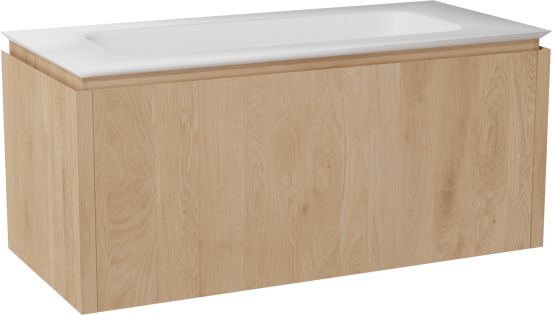 Balmani Eclips zwevend badkamermeubel 120 x 55 cm Natuur eik met Eclips enkele wastafel in Solid Surface mat wit