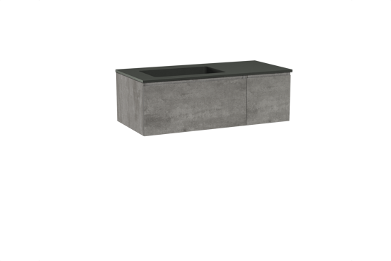 Storke Edge meuble salle de bains suspendu 110 x 52 cm béton gris foncé avec Scuro plan vasque asymétrique à gauche en quartz noir mat