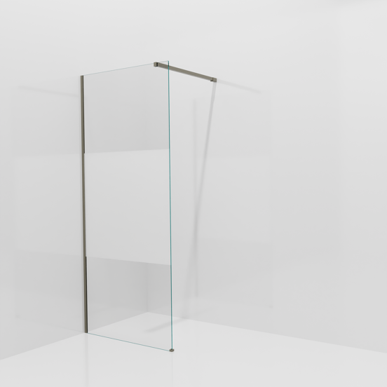 Balmani Modular Walk-In Dusche: 90 x 200 cm, Klarglas mit mattiertem Streifen, inklusive Coating, Profil Stein Grau