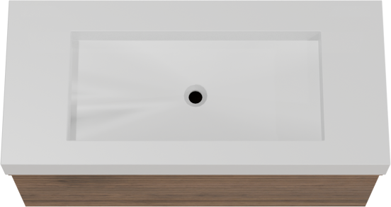Balmani Forma zwevend badkamermeubel 120 x 55 cm amerikaanse notelaar met Modus enkele wastafel voor 2 kraangaten in solid surface mat wit, Horizontale symmetrische rechte ribbel