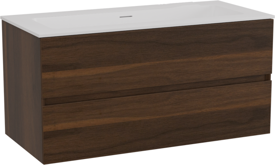 Storke Edge zwevend badkamermeubel 100 x 46 cm notelaar met Mata enkele wastafel in solid surface mat wit