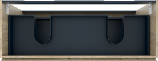 Linie Lado stehender Waschbeckenunterschrank: 120 x 46 cm, Eiche Natur, 3 Schubladen, 2 Siphonaussparungen