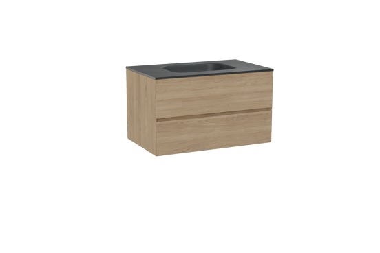 Balmani Mitra meuble salle de bains suspendu 90 x 55 cm chêne naturel avec Tablo Arcato plan simple en granit noir