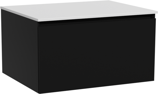 Storke Edge meuble salle de bains suspendu 65 x 52 cm noir mat avec Tavola tablette simple en solid surface blanc mat