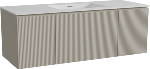 Storke Ribs meuble salle de bains suspendu 135 x 52 cm soie grise avec Mata plan simple en solid surface blanc mat, Nervure droite symétrique verticale