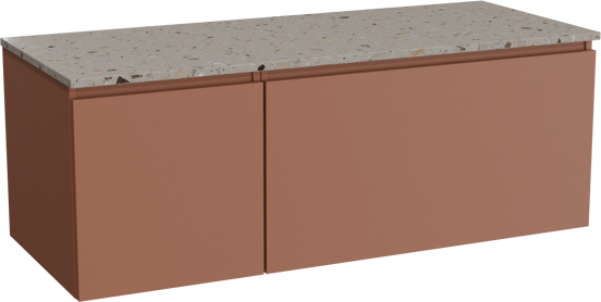 Balmani Sfera meuble salle de bains suspendu 135 x 55 cm cotto avec Stretto tablette simple ou double en terrazzo greige terrazzo