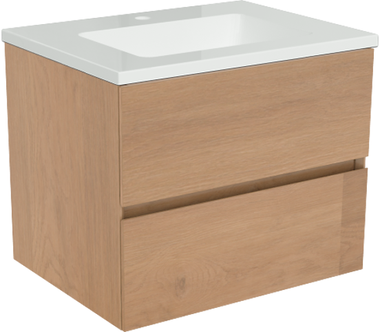 Storke Edge meuble salle de bains suspendu 60 x 46 cm chêne brut avec Diva plan simple en marbre composite blanc brillant