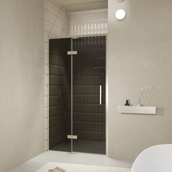 Balmani Senses Design douche draaideur links 120 cm x 210 cm Rookglas, Brushed CoolMetal profielen, met coating