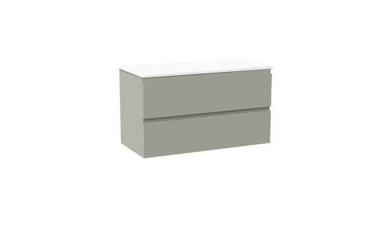 Linie Lado meuble salle de bains suspendu 100 x 46 cm greige avec Lado tablette simple ou double en marbre composite blanc brillant