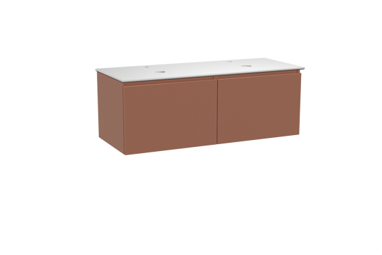 Balmani Sfera hängendes Möbelstück Set: 135 x 55 cm, Cotto, mit Facetta Doppel Waschtischplatte, Solid Surface Weiß matt