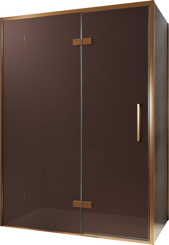 Balmani Senses Design douchehoek met linkse draaideur en vaste zijwand, 140 x 100 cm, Brons, Brushed Rosegold profielen, met coating