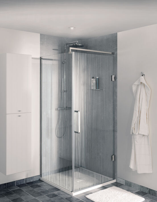 Balmani Modular Walk-In-Dusche mit Tür Rechts 90 x 200 cm, Mikado Glas, Profil chrom glänzend
