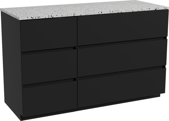 Storke Edge staand badkamermeubel 130 x 52 cm mat zwart met Tavola enkel of dubbel tablet in mat wit/zwart terrazzo