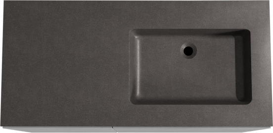 Storke Edge meuble salle de bains à poser 110 x 52 cm béton gris foncé avec Scuro plan vasque asymétrique à droite en quartz noir mat