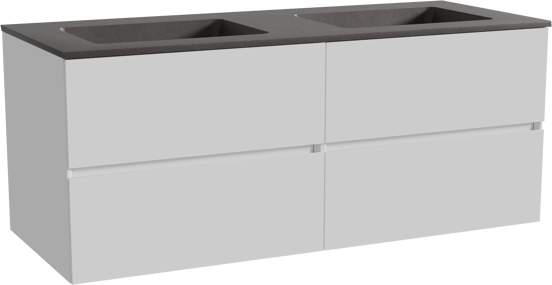 Storke Edge zwevend badmeubel 130 x 52 cm hoogglans wit met Scuro dubbele wastafel in kwarts mat zwart