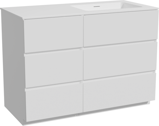 Storke Edge staand badkamermeubel 110 x 52 cm glanzend wit met Mata asymmetrisch rechtse wastafel in solid surface mat wit