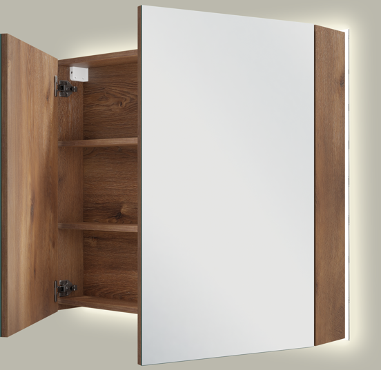 Linie Montro spiegelkast 90 x 75 cm bruine eik met spiegelverlichting