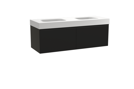 Balmani Idra meuble salle de bains suspendu 150 x 55 cm noir mat avec Arcato double vasque en solid surface blanc mat