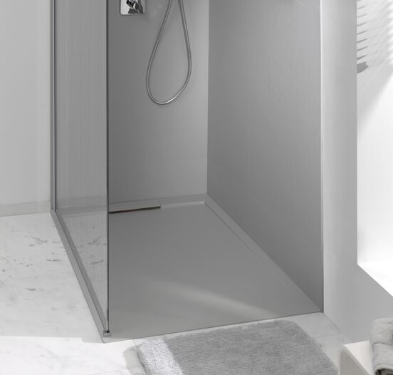 Balmani Indus douchebak 120 x 90 cm composietmarmer lichtgrijs leisteenstructuur