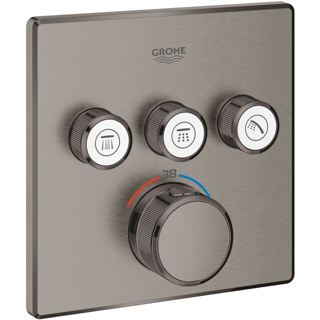 Grohe Grohtherm SmartControl Square thermostatische 3 uitgangen Brushed Hard Graphite - 29126AL0 | X²O Badkamers