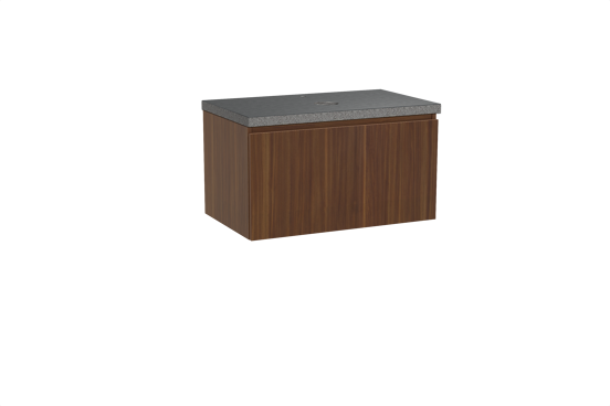 Balmani Sfera hängendes Möbelstück Set: 90 x 55 cm, Amerikanischer Nussbaum, mit Rock Einzel Waschtischplatte, Schwarzes Granit