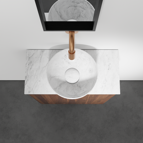 Balmani Mitra meuble wc suspendu 42 x 21 cm noyer américain avec Facetta tablette et Bari XS vaque à poser en marbre carrare