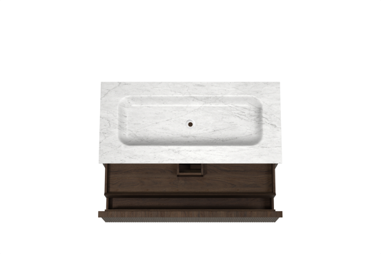 Balmani Forma zwevend badkamermeubel 120 x 55 cm gerookte eik met Tablo Arcato enkele wastafel in marmer carrara, Verticale symmetrische rechte ribbel
