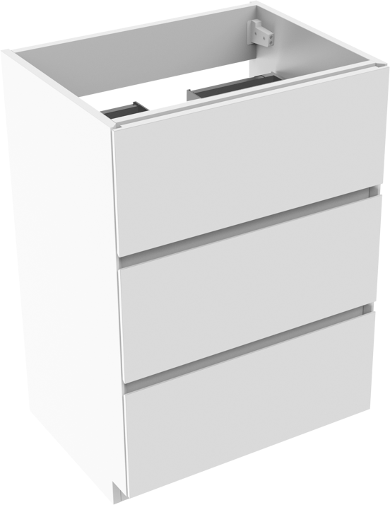 Storke Edge stehender Waschbeckenunterschrank: 60 x 46 cm, Weiß glänzend, 3 Schubladen