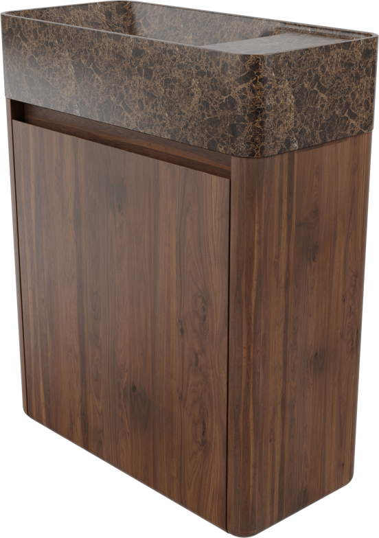 Balmani Fara zwevend toiletmeubel 45 x 22 cm amerikaans notenhout met Fara wastafel in Dark Emperador marmer