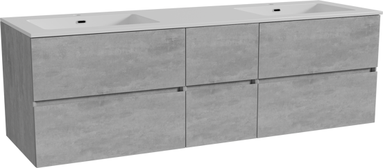 Storke Edge zwevend badmeubel 165 x 52 cm beton donkergrijs met Diva dubbele wastafel in composietmarmer hoogglans wit