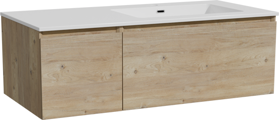 Storke Edge meuble salle de bains suspendu 110 x 52 cm chêne brut avec Diva vasque asymétrique droite en marbre composite blanc brillant