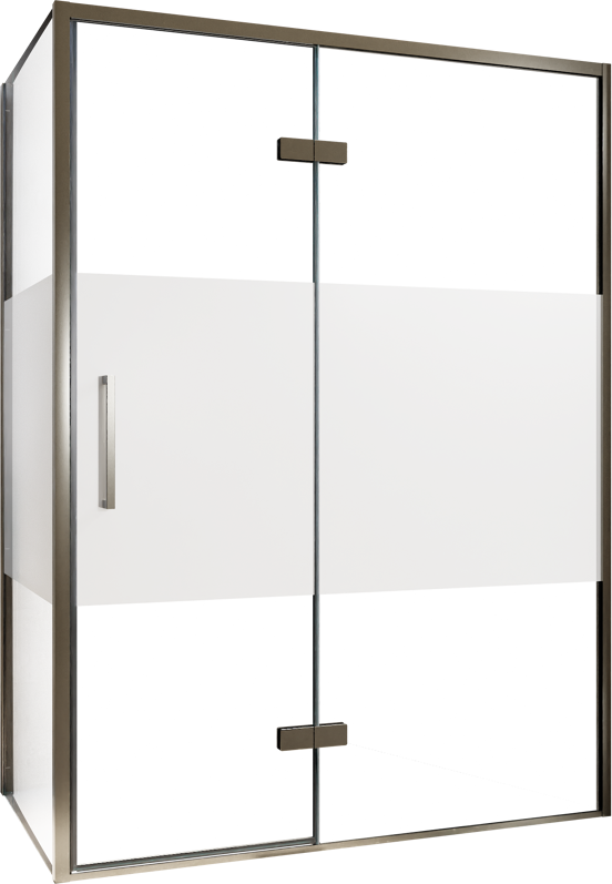 Balmani Senses Design douchehoek met rechtse draaideur en vaste zijwand, 140 x 90 cm, Helder glas met matte strook, Brushed GunMetal profielen, met coating
