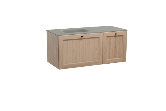 Balmani Lemon meuble salle de bains suspendu 120 x 55 cm chêne vieilli avec Tablo Arcato plan vasque asymétrique à gauche en solid surface gris pierre
