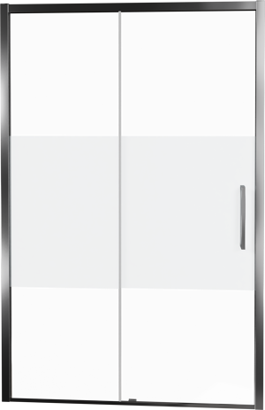Balmani Senses Design Dusche Schiebetür, Links, 140 cm x 210 cm, Klarglas mit mattiertem Streifen, Profil Chrom, inklusive Coating