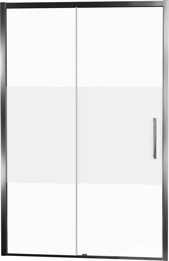 Balmani Senses Design porte coulissante à gauche 120 cm x 210 cm verre transparent avec bande matte, Profil chrome