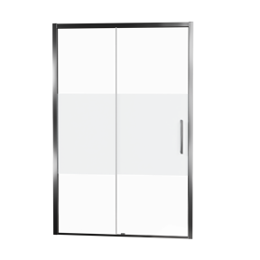 Balmani Senses Design porte coulissante à gauche 160 cm x 210 cm verre transparent avec bande matte, Profil chrome